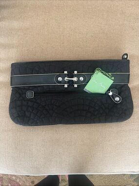 Vera Bradley Black Quilted Wristlet Clutch with Silver Hardware